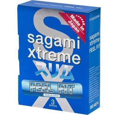 Презервативи з ребристою текстурою латексні Sagami Xtreme Feel Fit 3 шт Sagami-3 фото