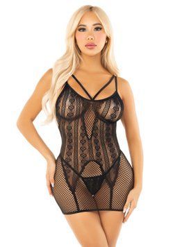 Бодістокінг Leg Avenue Heart Net Mini Dress One Size Black SX2757 фото