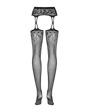 Панчохи-стокінги з рослинним малюнком Obsessive Garter stockings S206 black S/M/L чорні, імітація га SO7265 фото