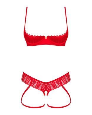 Комплект Obsessive Ingridia 2-pcs crotchless set XL/2XL, червоний, з доступом, відкриті груди SO9033 фото
