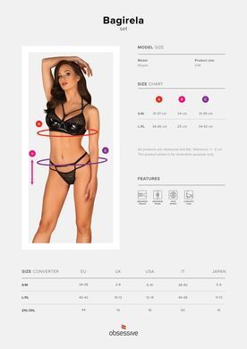 Еротичний комплект під латекс зі стрепами Obsessive Bagirela 2-pcs set L/XL, чорний, під леопард, бю SO7220 фото