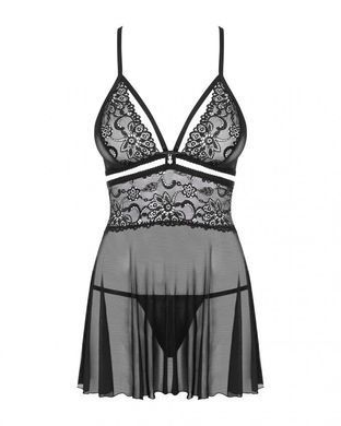 Еротичний мереживний комплект із сіточкою Obsessive 838-BAB-1 babydoll & thong black L/XL, чорний, п SO7182 фото