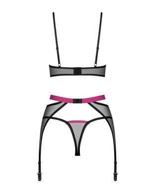 Комплект Obsessive Novenes 3-pcs set, M/L, прозорий ліф на кісточках, стрінги, пояс SX0617 фото