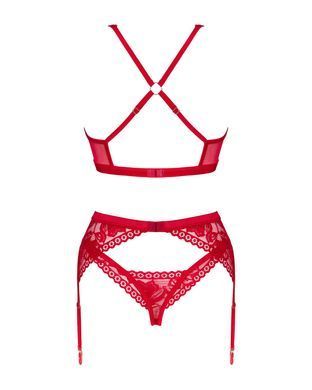Комплект білизни Obsessive Lacelove cupless 3pcs set XS/S Red, бюстгальтер, стрінги, пояс для панчіх SO8655 фото