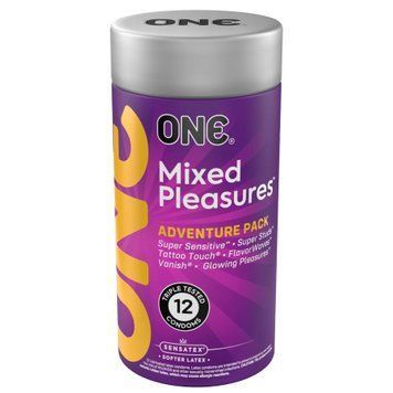 Презервативи ONE Mixed Pleasures, 12 шт, 6 видів, подарункове паковання-тубус SX0788 фото