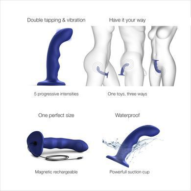Насадка для страпона з подвійною точковою пульсацією Strap-On-Me TAPPING DILDO WAVE &ndash; NIGHT BLUE, М SO9621 фото