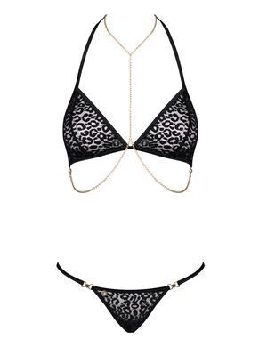 Комплект із ланцюжками Obsessive Pantheria 2-pcs set black S/M, бюстгальтер, трусики SO7875 фото