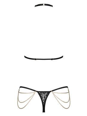 Комплект із ланцюжками Obsessive Pantheria 2-pcs set black L/XL, бюстгальтер, трусики SO7876 фото