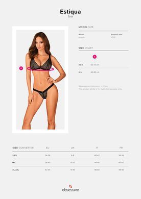 Мереживний бюстгальтер із трикутною чашкою Obsessive Estiqua bra XS/S, чорний, широкі лямки SO7258 фото