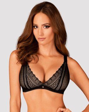 Мереживний бюстгальтер із трикутною чашкою Obsessive Estiqua bra XS/S, чорний, широкі лямки SO7258 фото